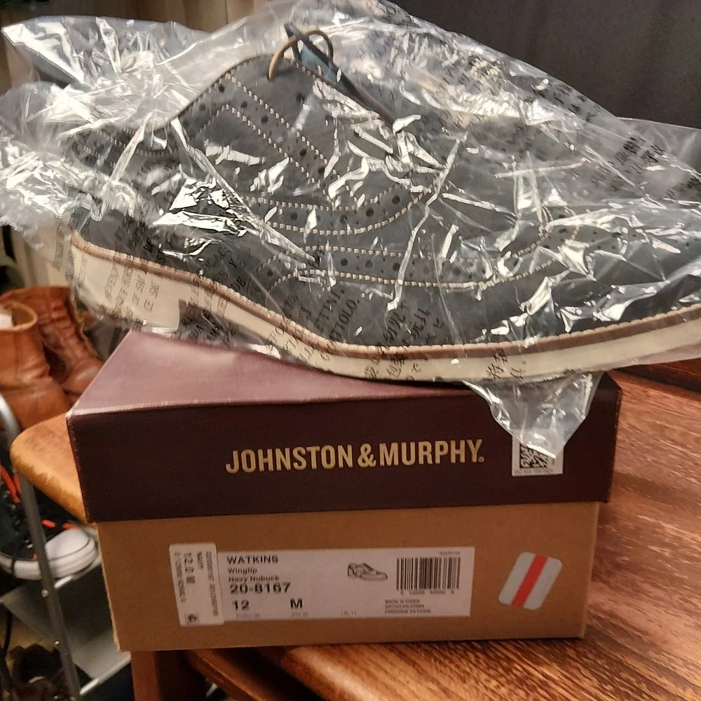 Johnston & Murphy Watkins Navy Nubuck Wingtip Oxford Shoes 20-8167 Mens 12 M